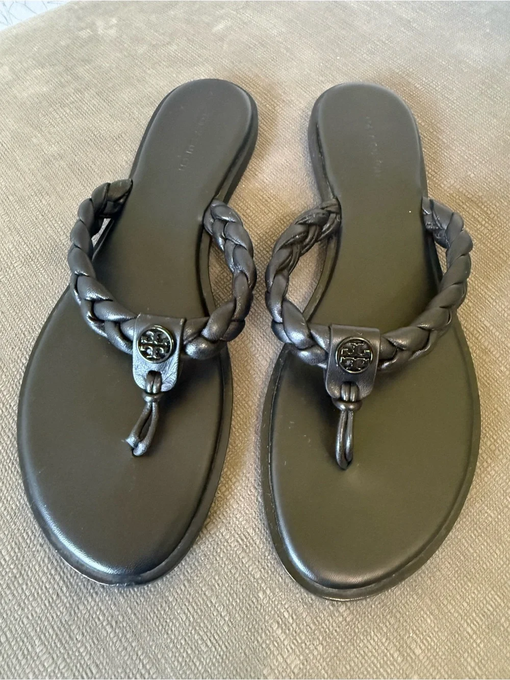 Tory Burch Braided Benton Leather Thong Sandals Black Size 9